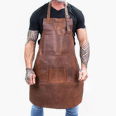 Multi-Pocket Leather Work Apron - Rustic Brown