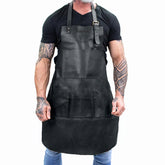 Multi-Pocket Leather Work Apron - Charcoal Black