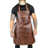Cross Back Leather Work Apron - Rustic Brown