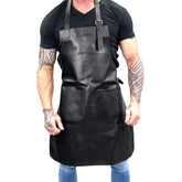 Double Pocket Leather Work Apron - Charcoal Black