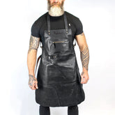 Cross Back Leather Apron - Jet Black