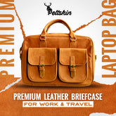 Peltskin Light Brown Laptop Bag – Premium Leather Briefcase for Work & Travel