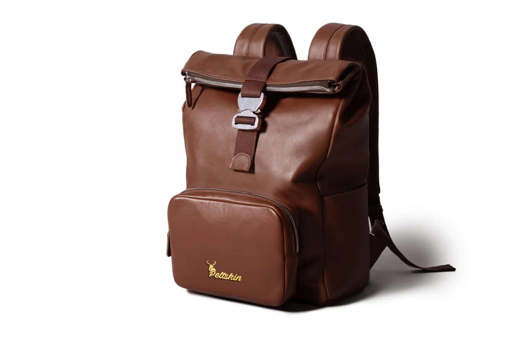 Leather Roll-Top Backpack in Deep Brown