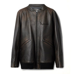 Peltskin Kengia Distressed Leather Bomber Jacket