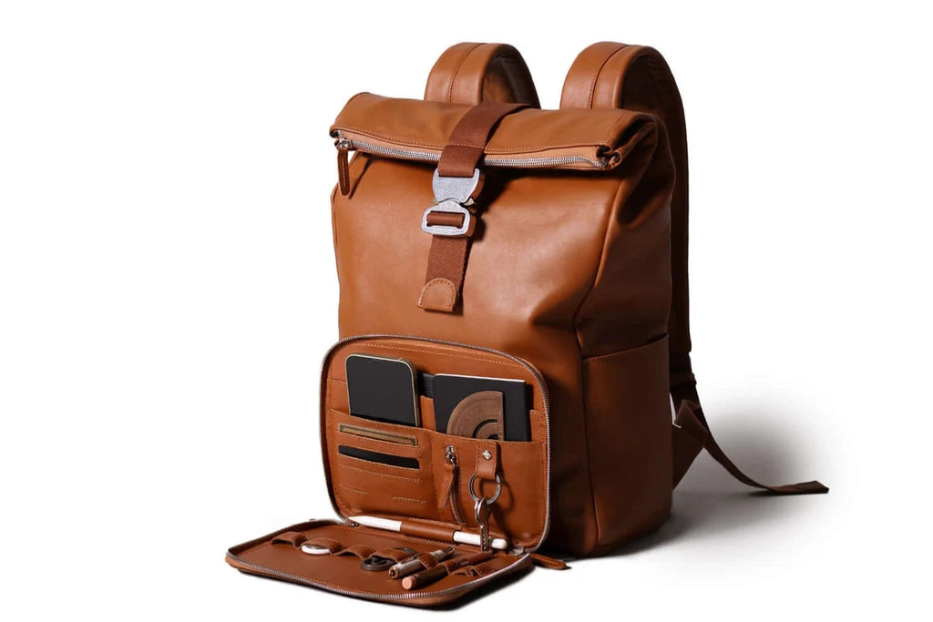 Leather Roll-Top Backpack in Tan