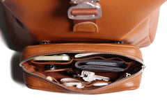 Leather Roll-Top Backpack in Tan