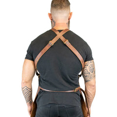 Cross Back Leather Work Apron - Rustic Brown
