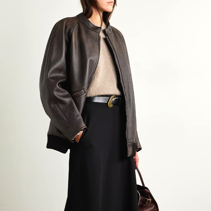 Peltskin Kengia Distressed Leather Bomber Jacket