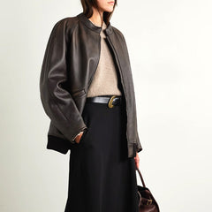 Peltskin Kengia Distressed Leather Bomber Jacket