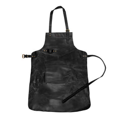 Classic Leather Work Apron - Deep Black