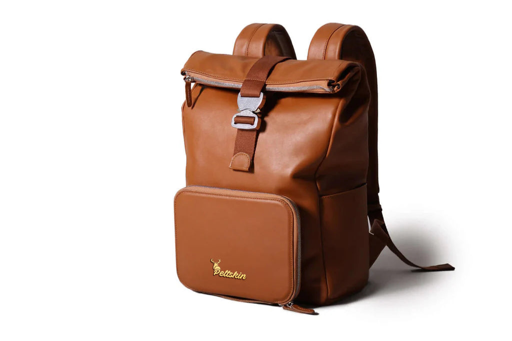 Leather Roll-Top Backpack in Tan