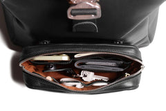Leather Roll-Top Backpack in Black