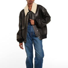 Peltskin Shellar Shearling-Trimmed Leather Bomber Jacket