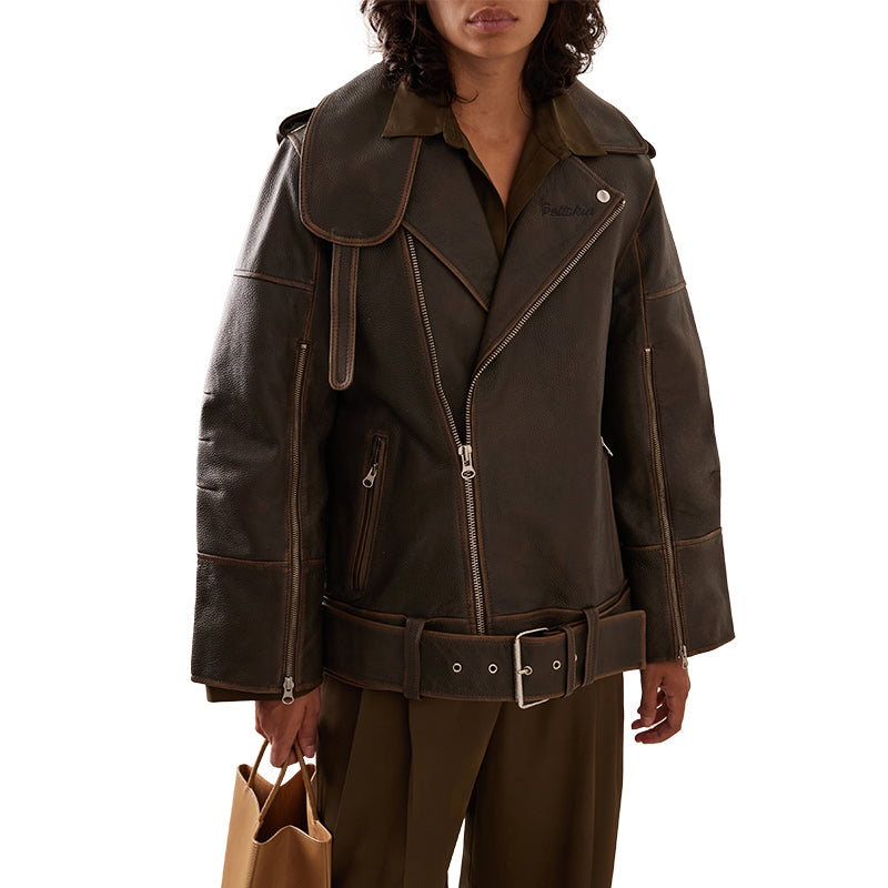 Peltskin Beatrisse Oversized Leather Moto Jacket