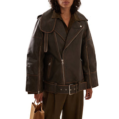 Peltskin Beatrisse Oversized Leather Moto Jacket