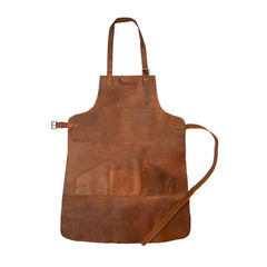 Multi-Pocket Leather Work Apron - Rustic Brown