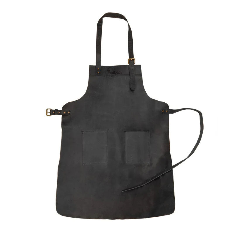 Double Pocket Leather Work Apron - Charcoal Black