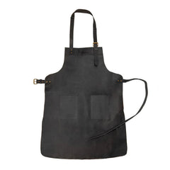 Double Pocket Leather Work Apron - Charcoal Black