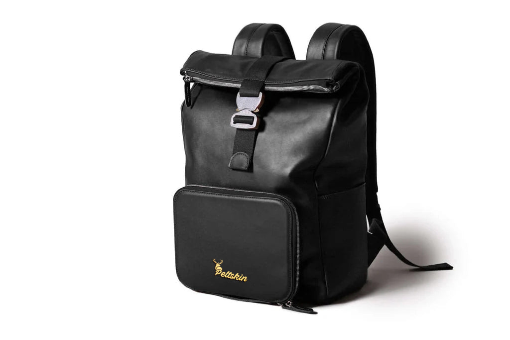 Leather Roll-Top Backpack in Black