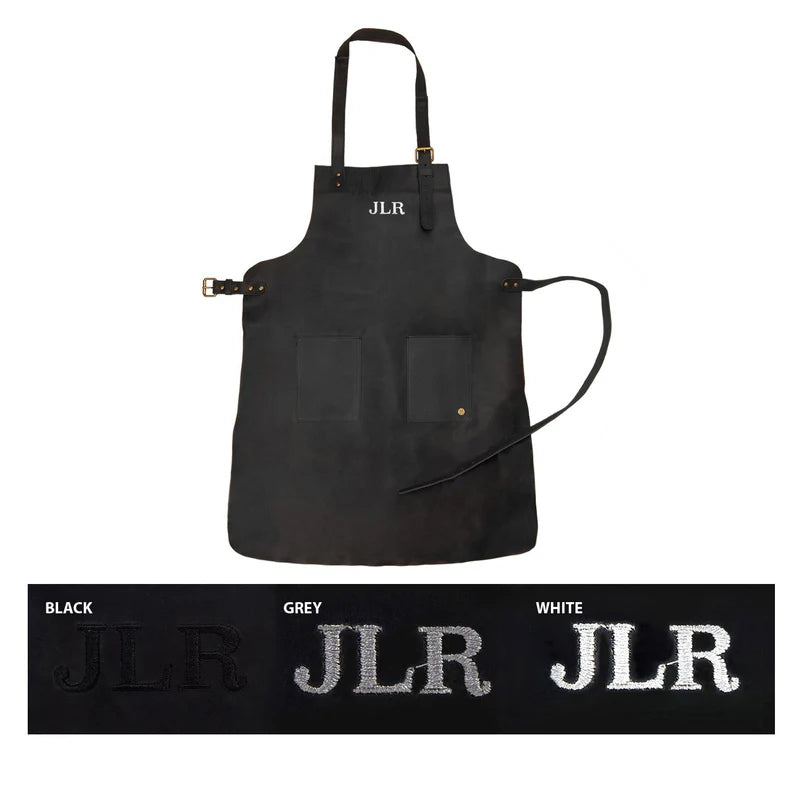 Double Pocket Leather Work Apron - Charcoal Black