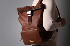 Leather Roll-Top Backpack in Deep Brown