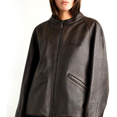 Peltskin Kengia Distressed Leather Bomber Jacket