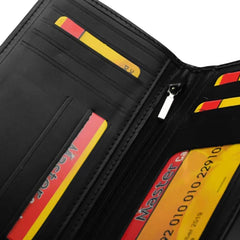 Peltskin Men's Long Fold Genuine Leather Book Wallet – Black