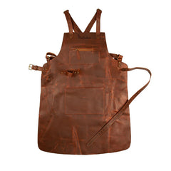 Cross Back Leather Work Apron - Rustic Brown