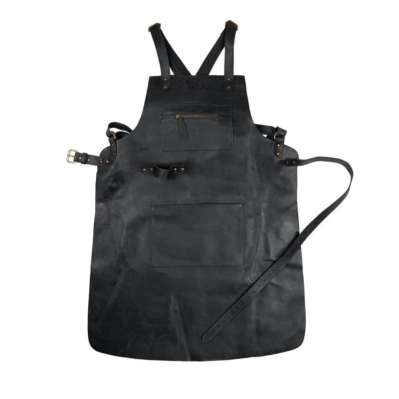 Cross Back Leather Apron - Jet Black