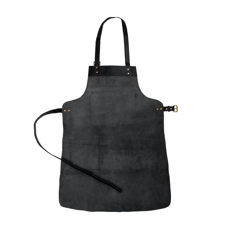 Multi-Pocket Leather Work Apron - Charcoal Black