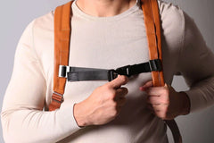 Leather Roll-Top Backpack in Tan