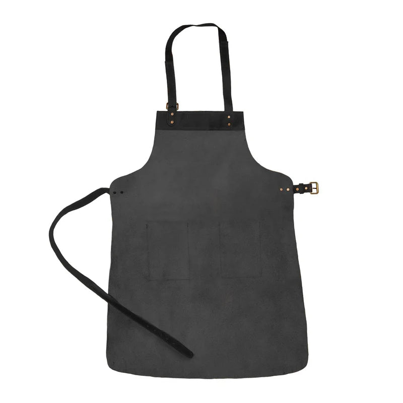 Double Pocket Leather Work Apron - Charcoal Black