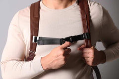 Leather Roll-Top Backpack in Deep Brown