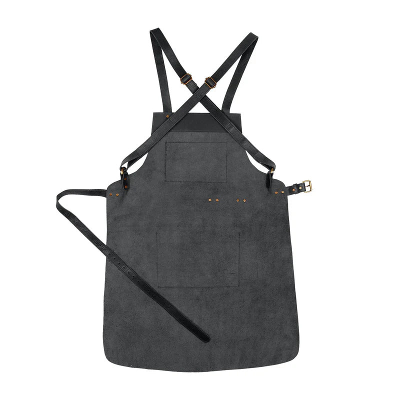 Cross Back Leather Apron - Jet Black