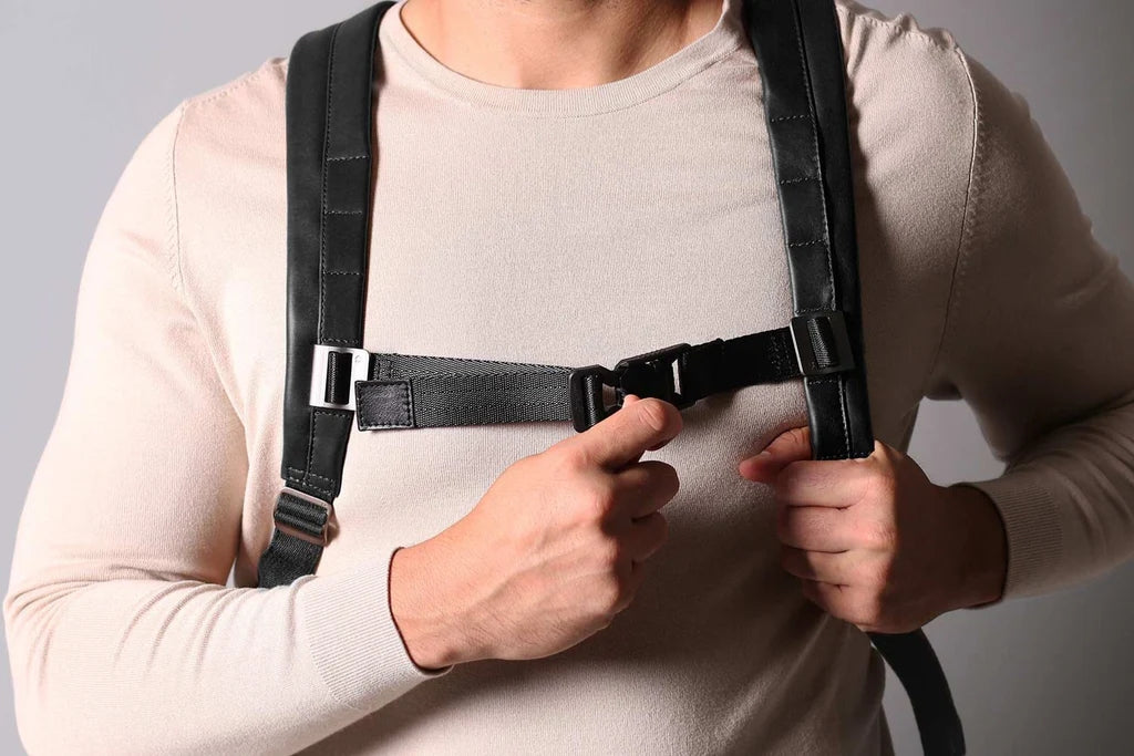 Leather Roll-Top Backpack in Black