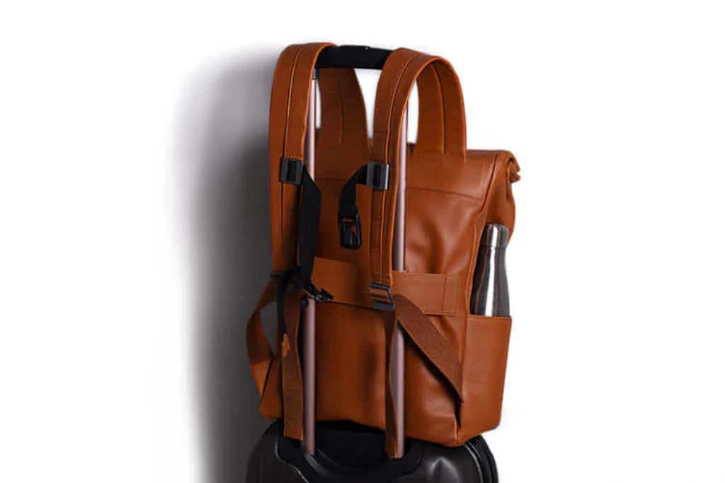 Leather Roll-Top Backpack in Tan