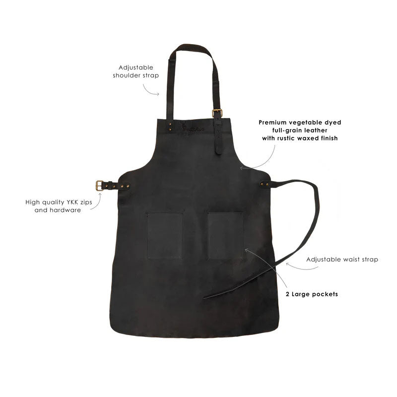 Double Pocket Leather Work Apron - Charcoal Black