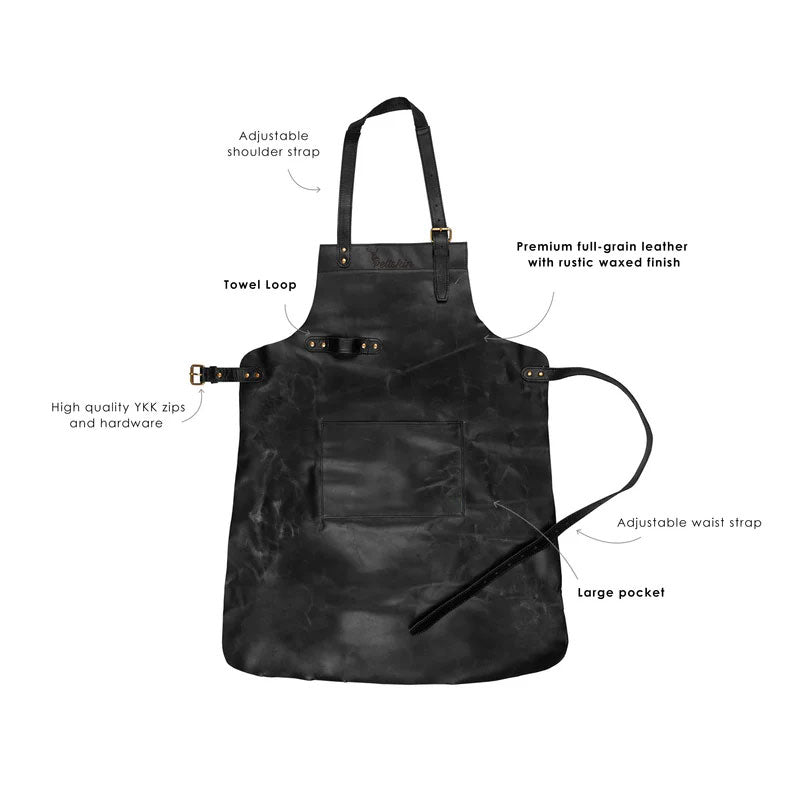Classic Leather Work Apron - Deep Black