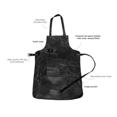 Classic Leather Work Apron - Deep Black