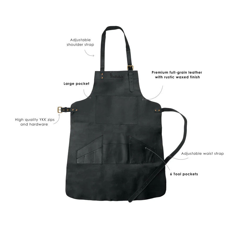 Multi-Pocket Leather Work Apron - Charcoal Black