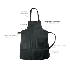 Multi-Pocket Leather Work Apron - Charcoal Black