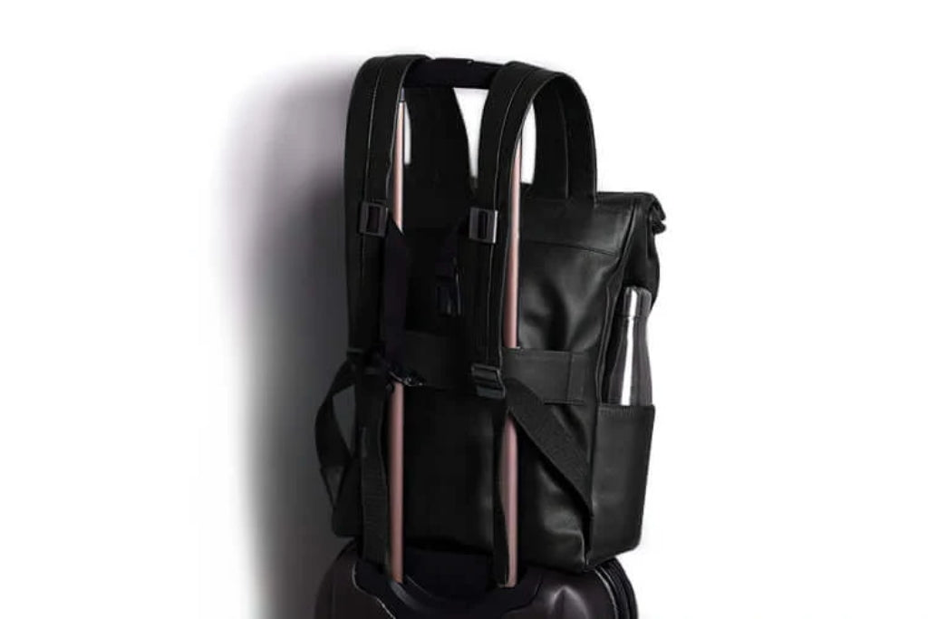 Leather Roll-Top Backpack in Black