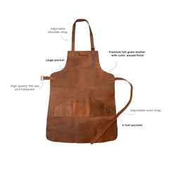 Multi-Pocket Leather Work Apron - Rustic Brown