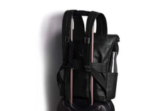 Leather Roll-Top Backpack in Black