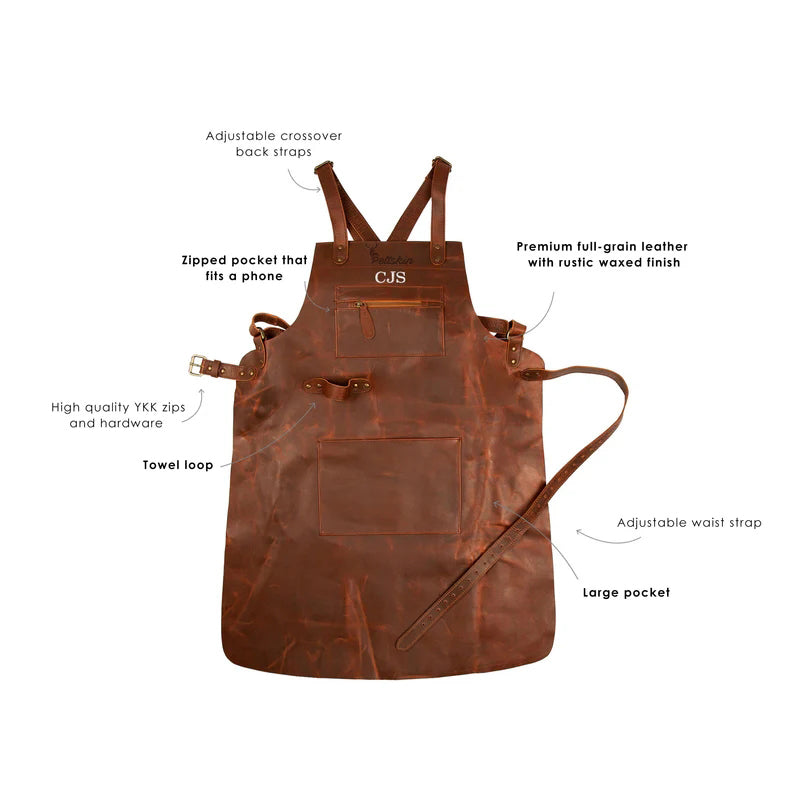 Cross Back Leather Work Apron - Rustic Brown