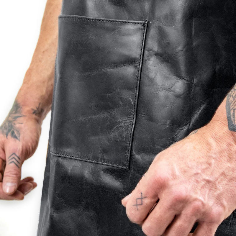 Classic Leather Work Apron - Deep Black