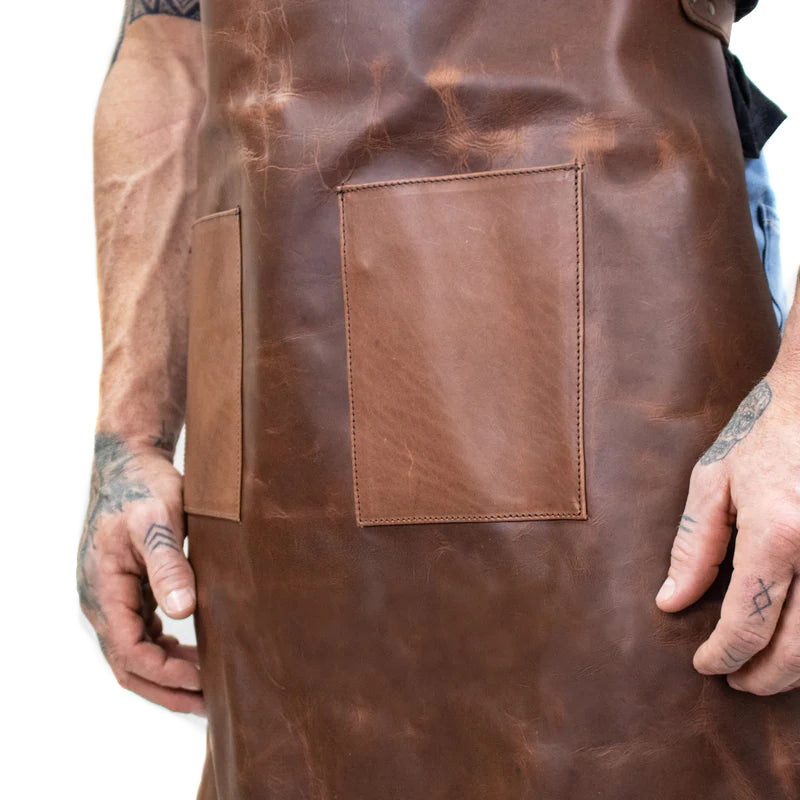 Double Pocket Leather Apron - Brown