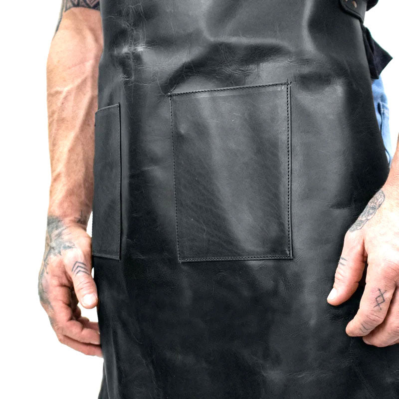 Double Pocket Leather Work Apron - Charcoal Black