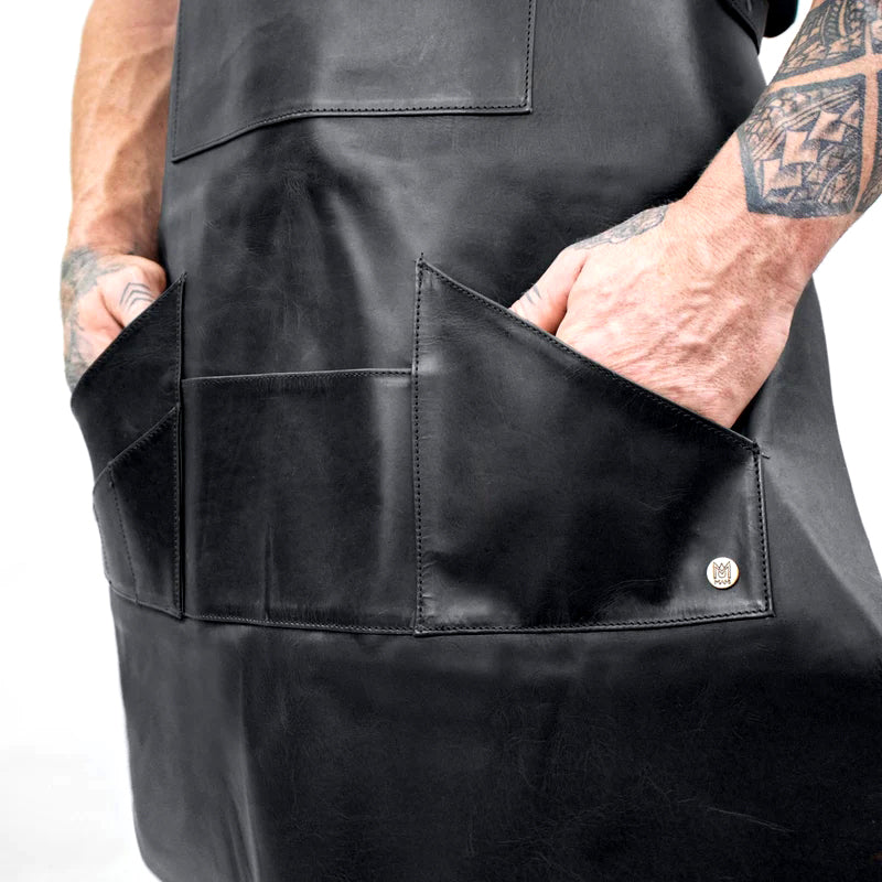 Multi-Pocket Leather Work Apron - Charcoal Black
