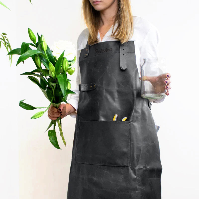 Classic Leather Work Apron - Deep Black